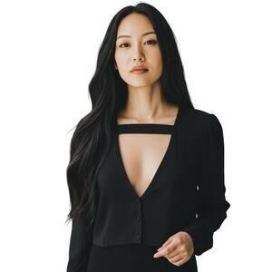 Stone Cold Fox Revolve Black Shrine Deep V-Neck Cropped Blouse Sz 2 Made In USA